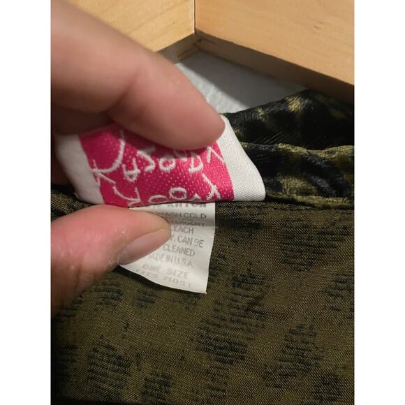 Vintage Womens Tunic Top One Size Green Animal Print Velvet Mob Wife 90s FLAW - Picture 4 of 10